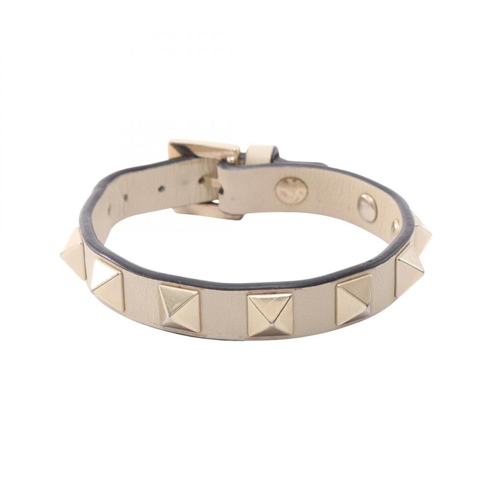 Valentino Rockstud Bracelet, Leather Accessory, Women's, White/Silver